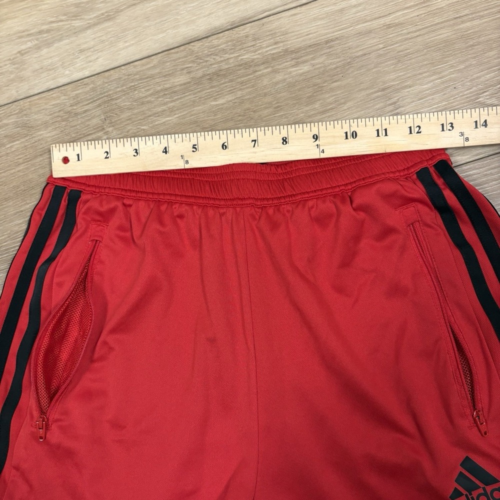 Adidas‎ Shorts Men Small Unlined Red 3 Stripe Athletic Soccer Training Polyester - Picture 3 of 8